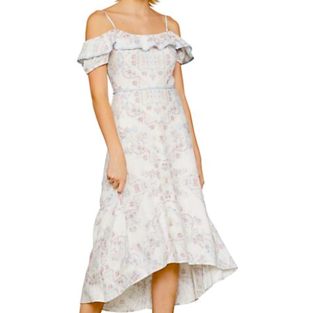 BCBGMAXAZRIA Cold-shoulder Printed High-low Dress